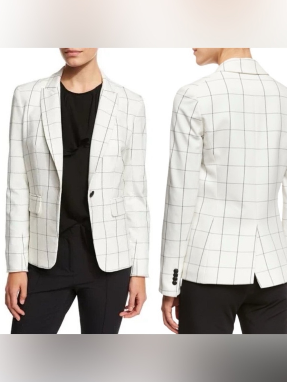 Veronica Beard Clubhouse Cutaway Dickey White Plaid Long Sleeve Blazer S (4)